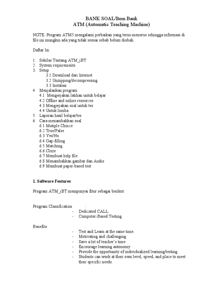 BANK SOAL/Item Bank ATM (Automatic Teaching Machine) : 1. Software ...