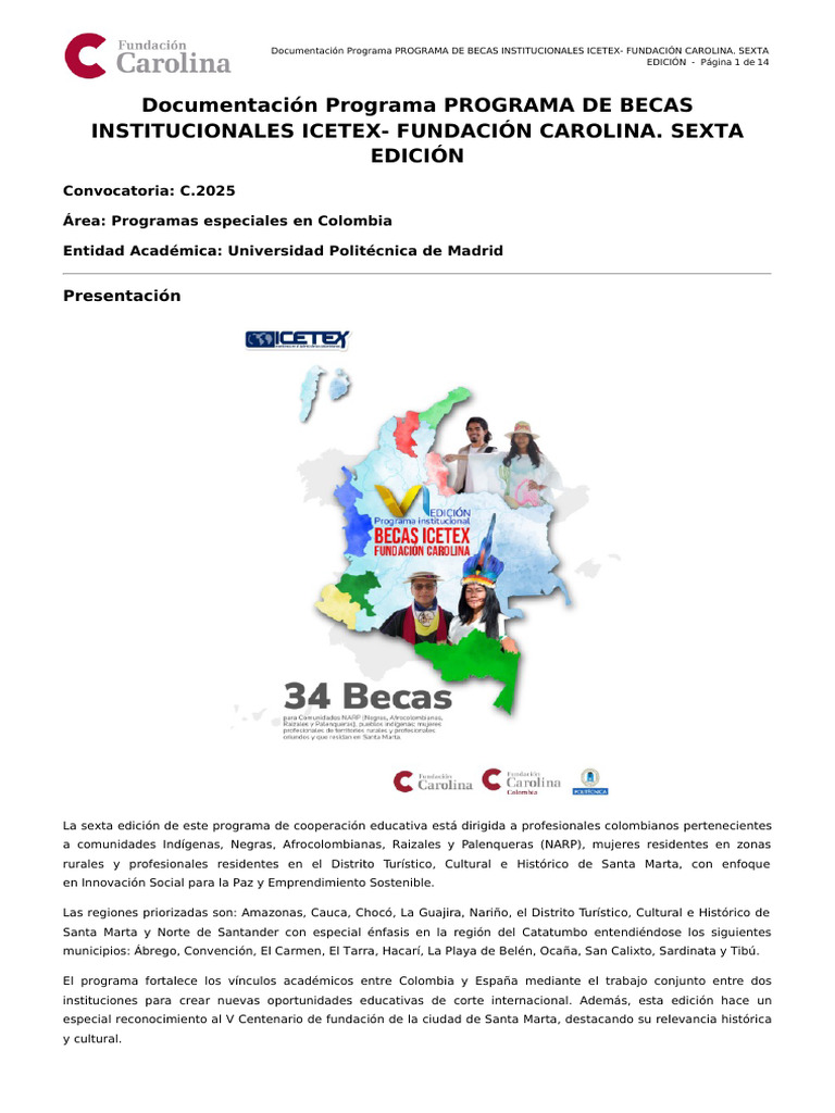 Programa de Becas Institucionales Icetex - Fundación Carolina. Sexta ...