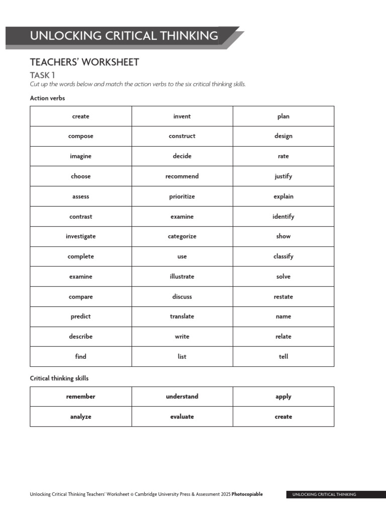 Critical Thinking TD Worksheet | PDF | Critical Thinking | Psychology
