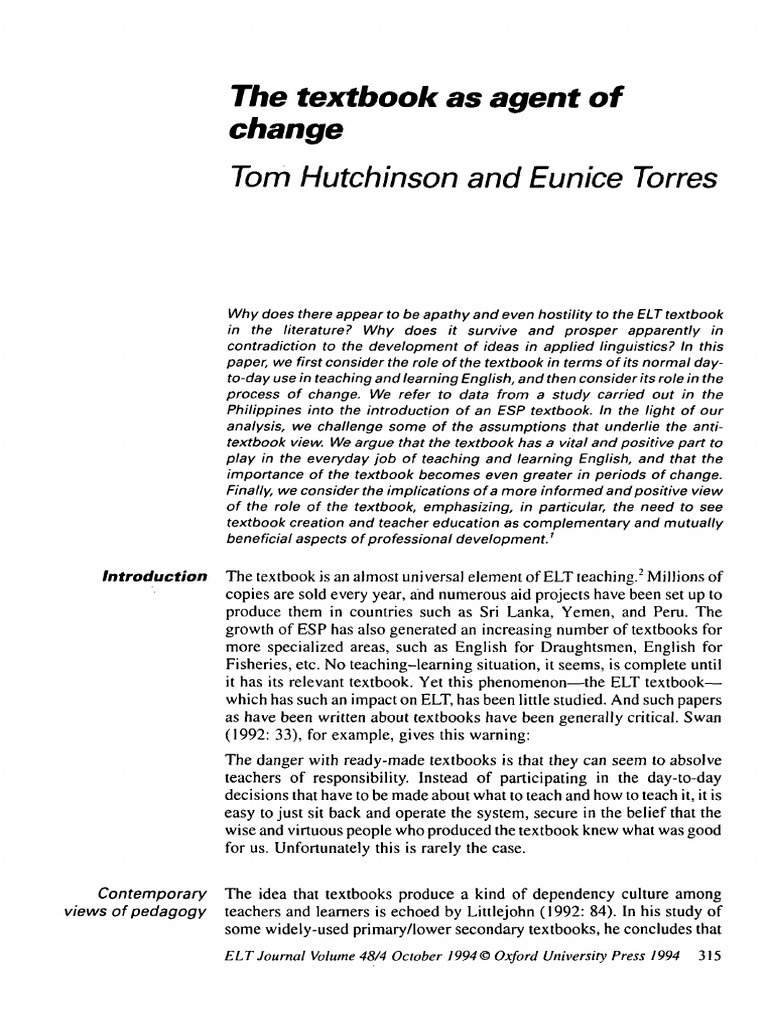 The Role of Textbooks in ELT Change | PDF | Teachers | Learning