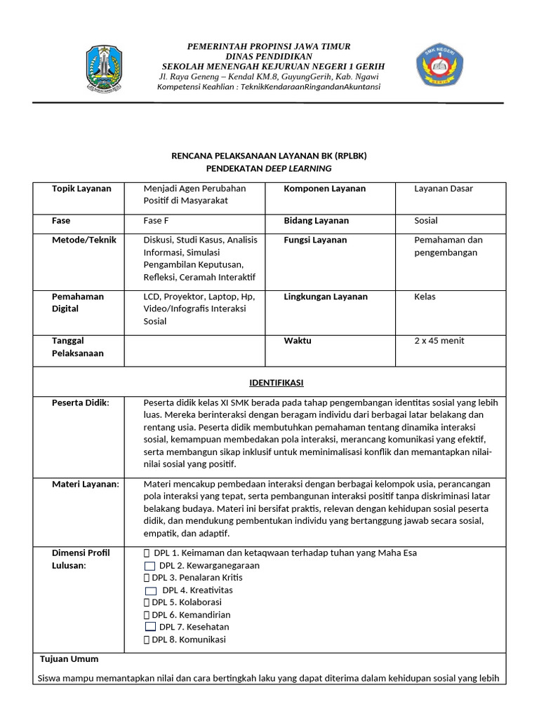 RPP Deep Learning untuk BK SMP | PDF