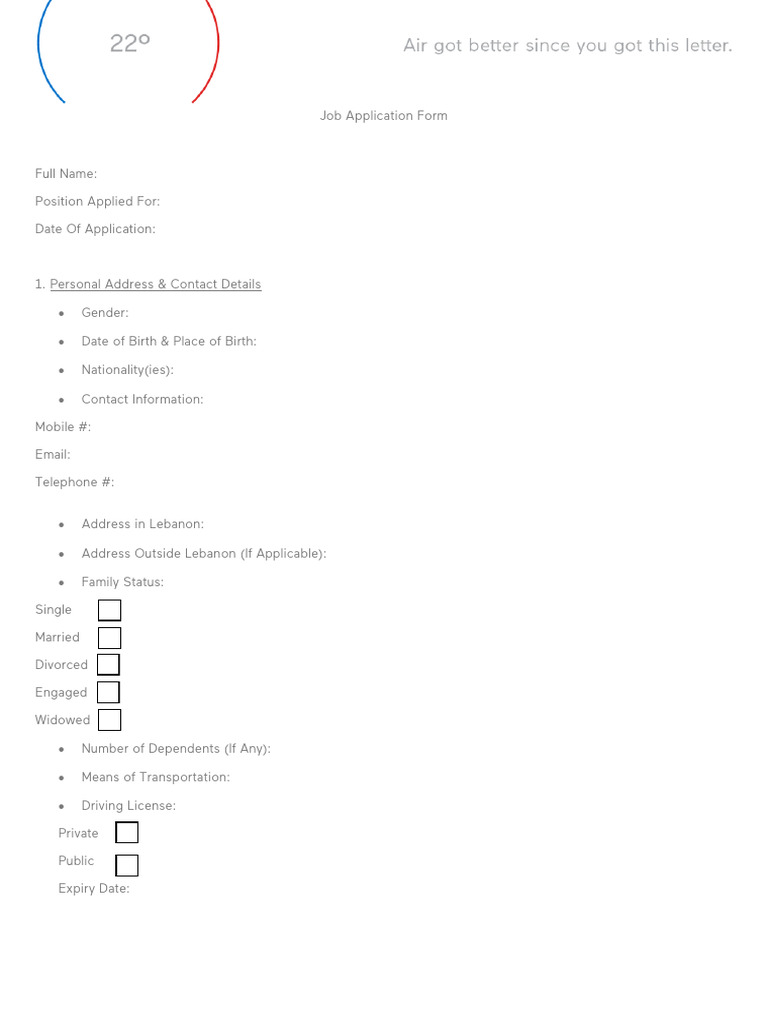 Job Application Form Template | PDF
