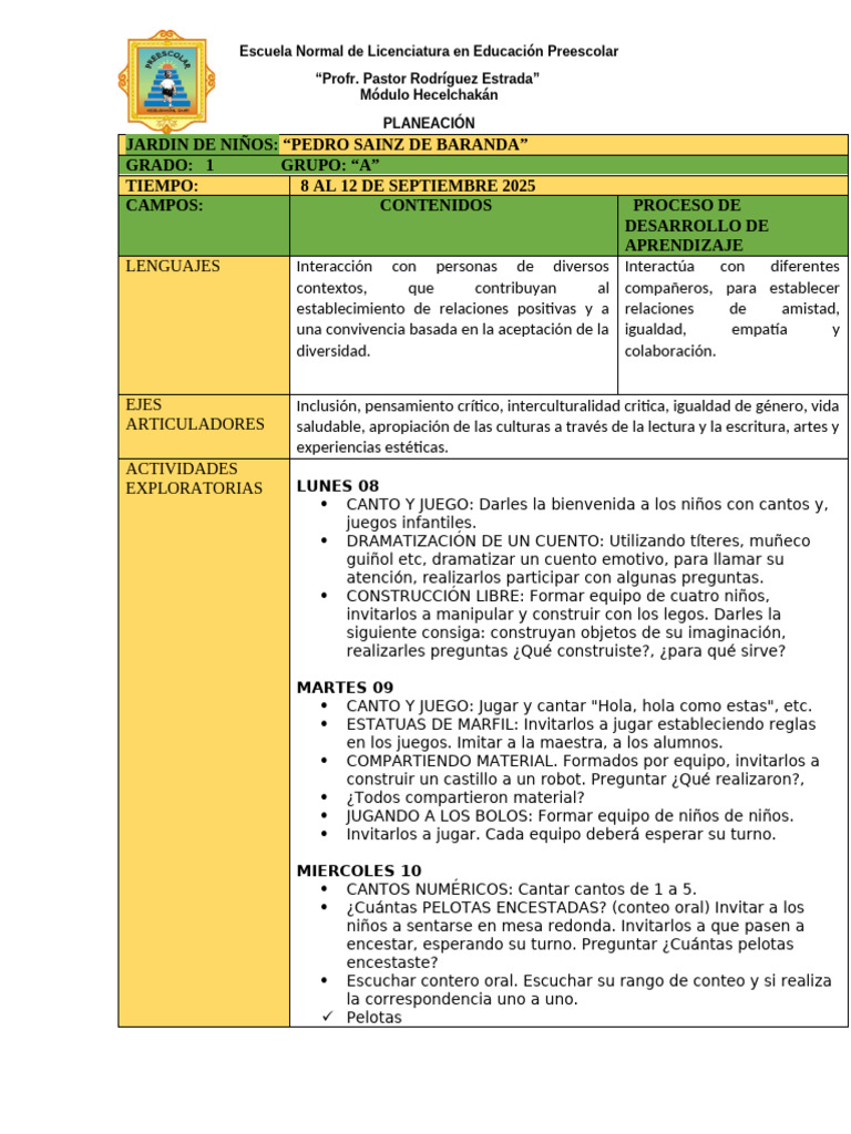 Actividades de Aprendizaje en Jardín de Niños | PDF | Educación de la ...