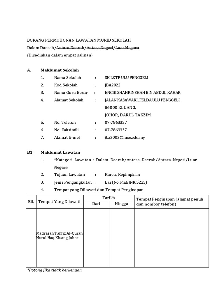 Borang Lawatan - Kursus Kepimpinan - Bas A | PDF