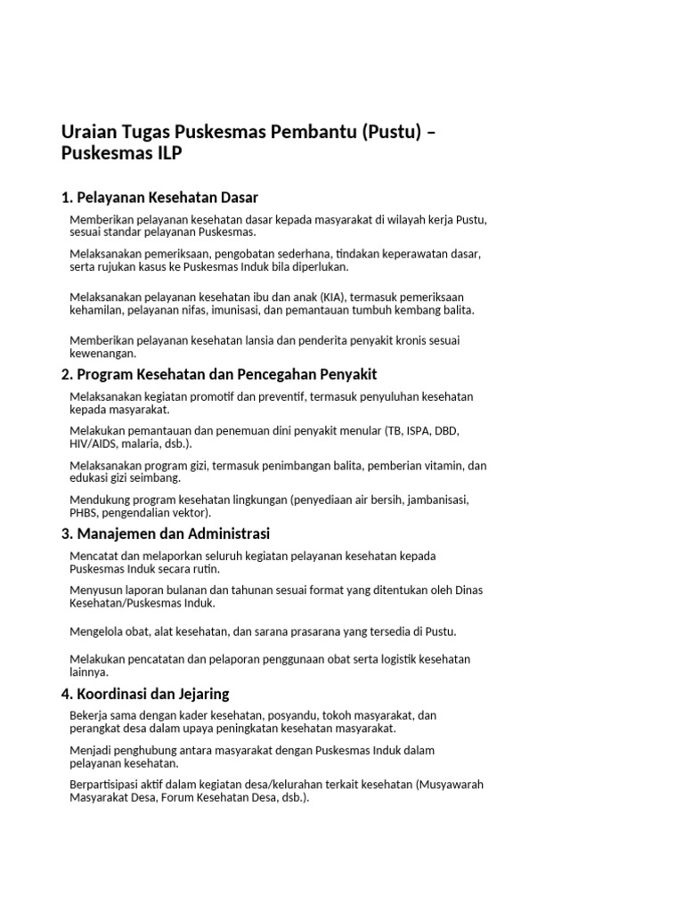 Uraian Tugas Pusban | PDF