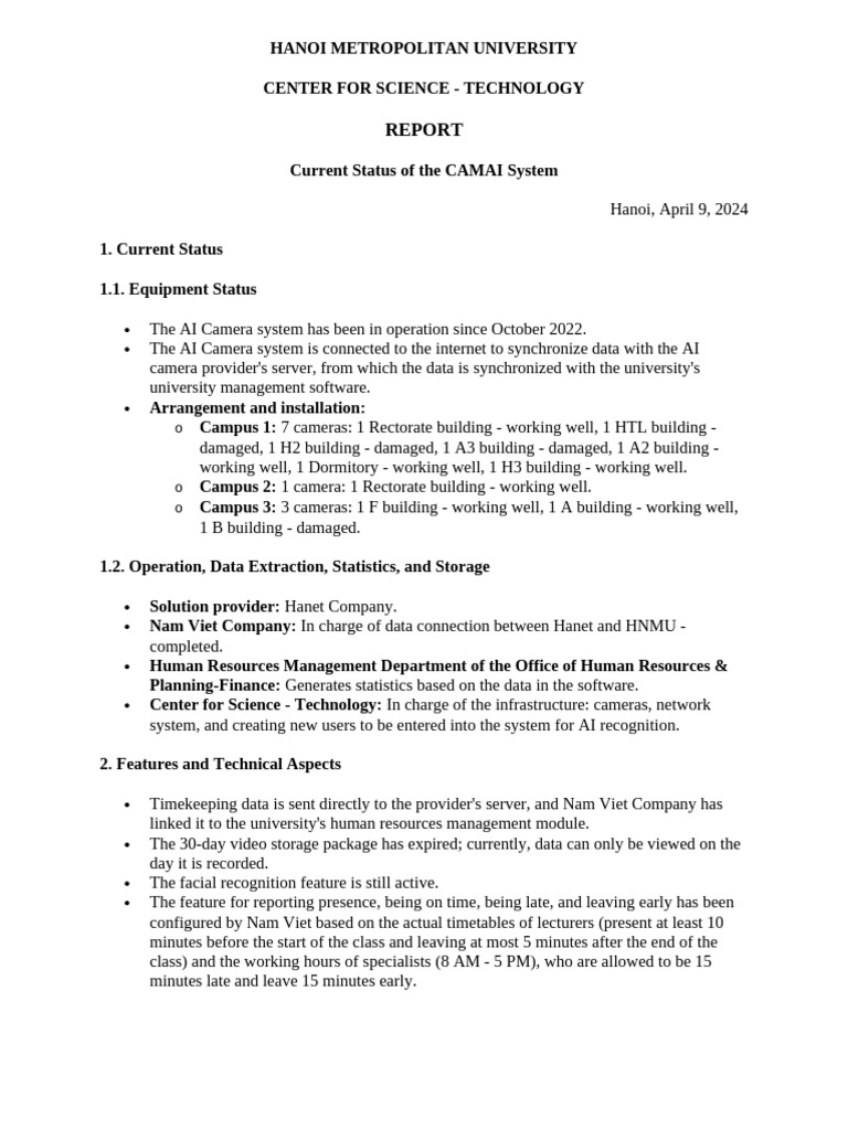 CAMAI System Status Report 2024 | PDF | Software | Information Technology