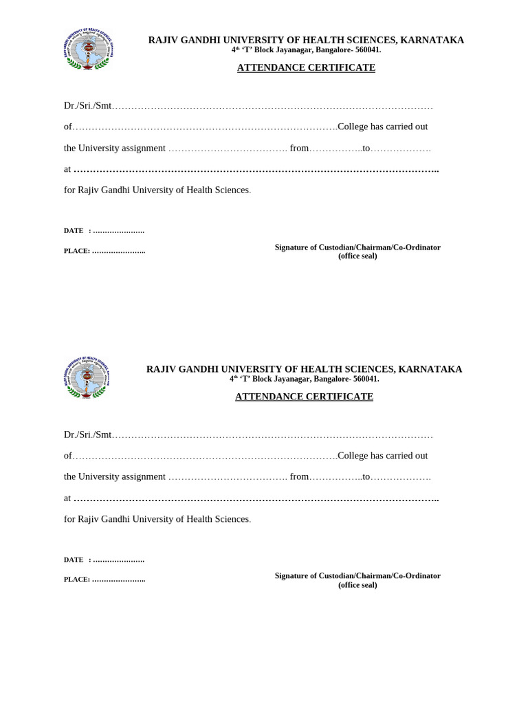 01 Rguhs Attendance Certificate | PDF