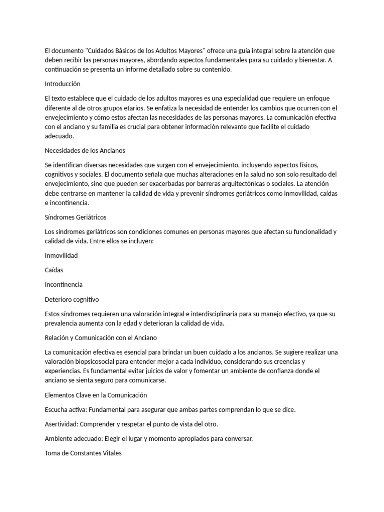 Cuidados Esenciales para Adultos Mayores | PDF | Vejez | Envejecimiento