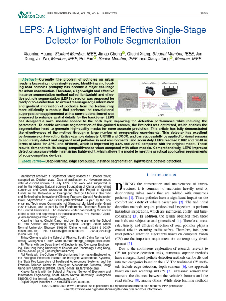 Lightweight Pothole Detection with LEPS | PDF | Image Segmentation
