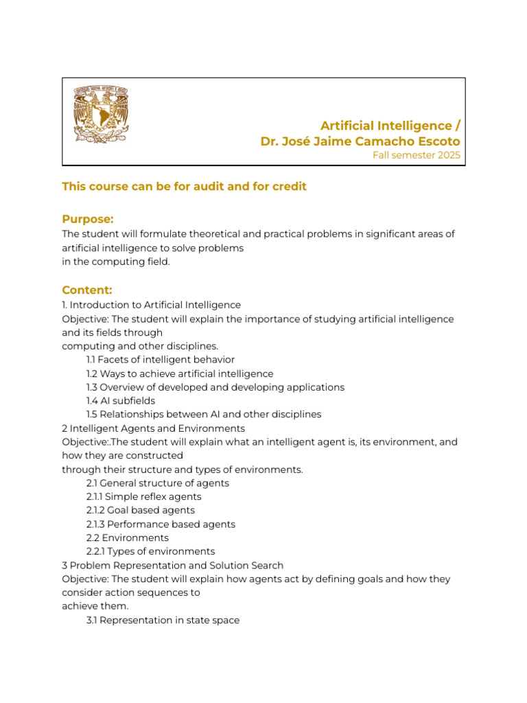 AI Course Overview for Fall 2025 | PDF | Artificial Intelligence ...