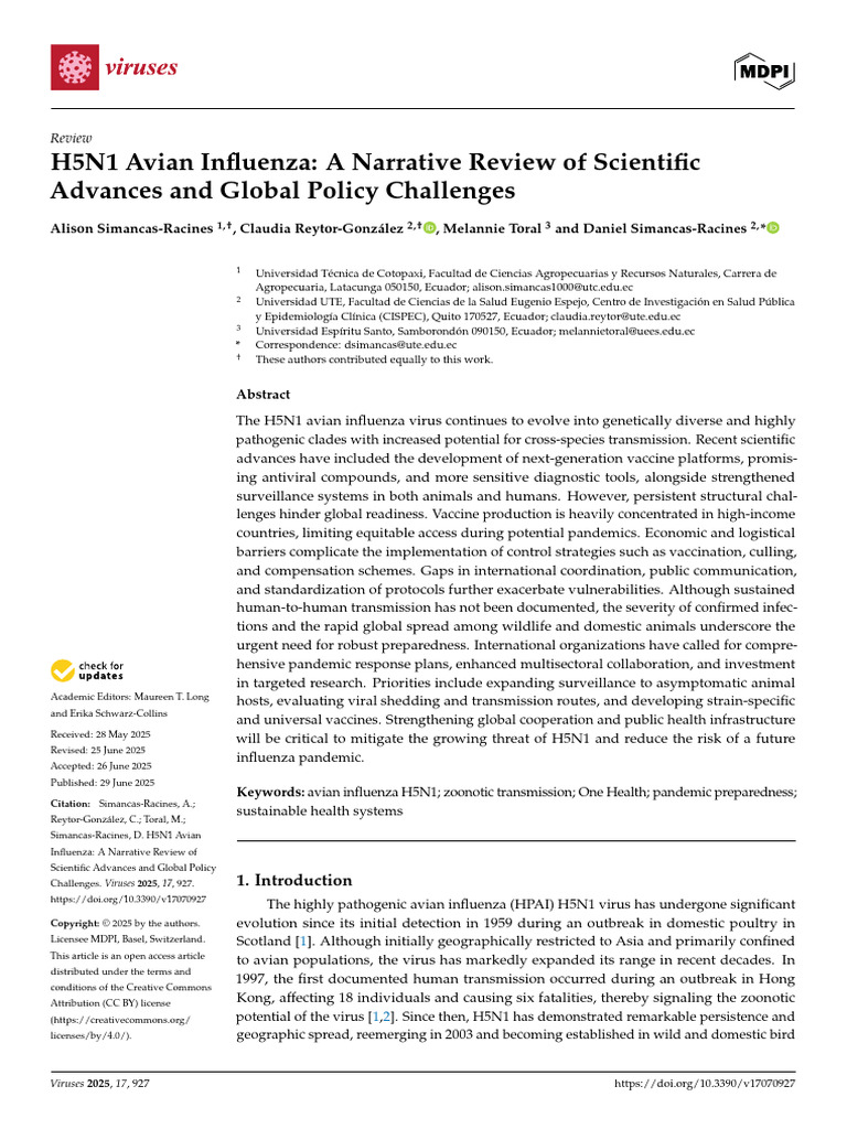H5N1 Avian Influenza A Narrative Review of Scientific Advances and ...