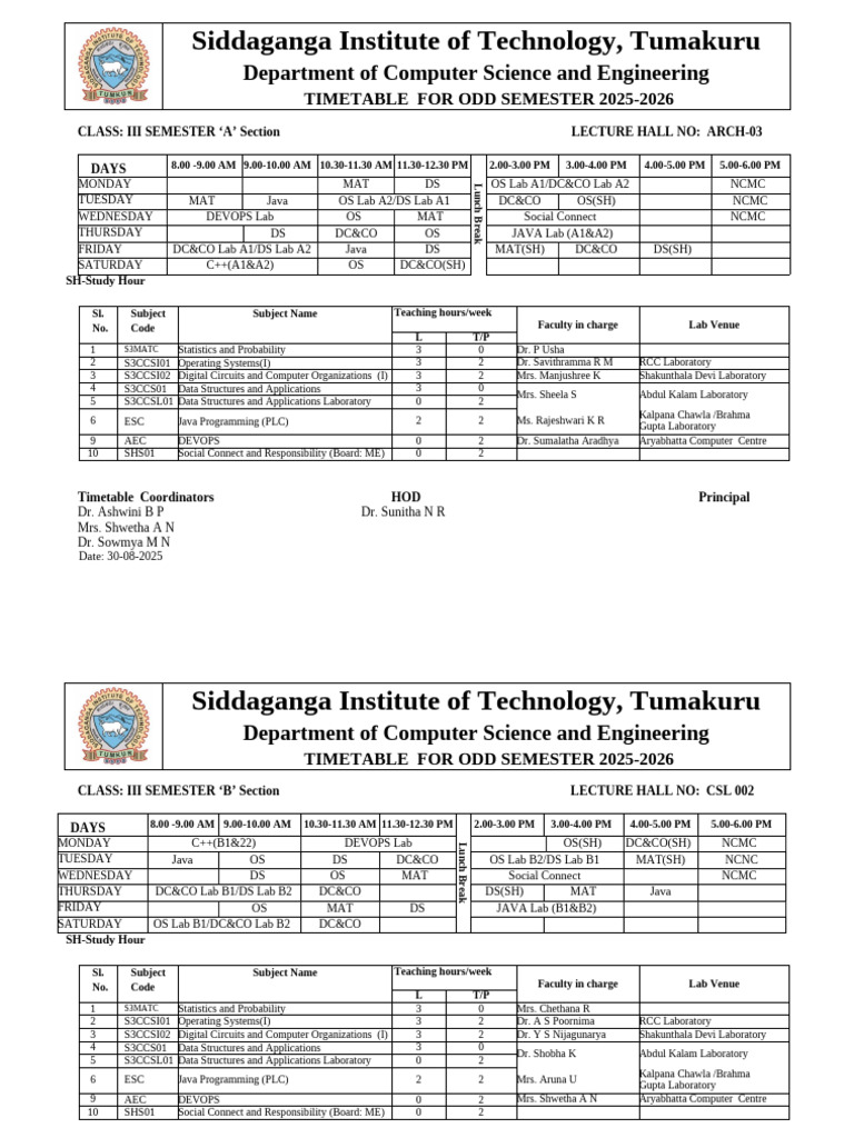 Computer Science Timetable 2025-2026 | PDF | Databases | Artificial ...