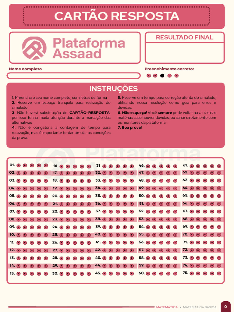Cartão-Resposta (Matemática) | PDF