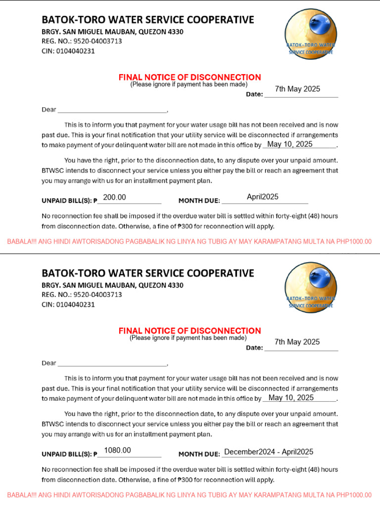 Disconnection Notice | PDF