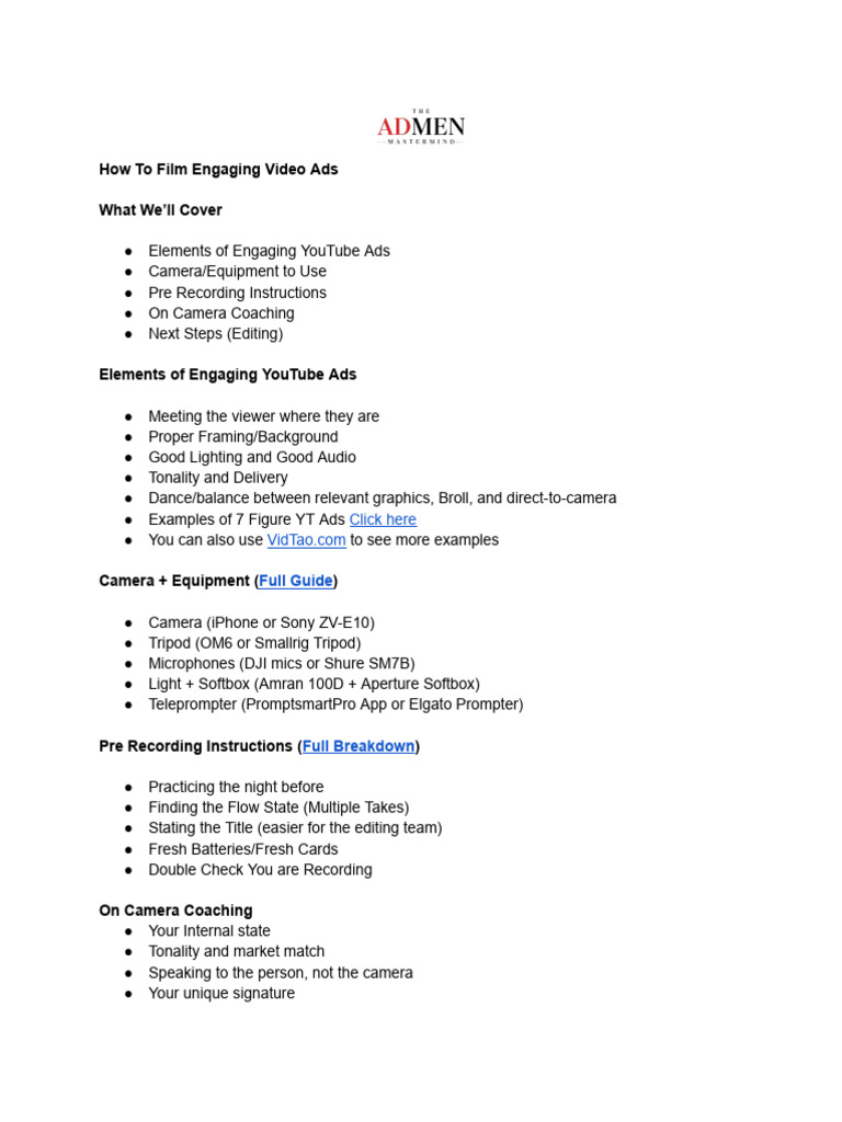 Engaging Video Ads: Filming Guide | PDF