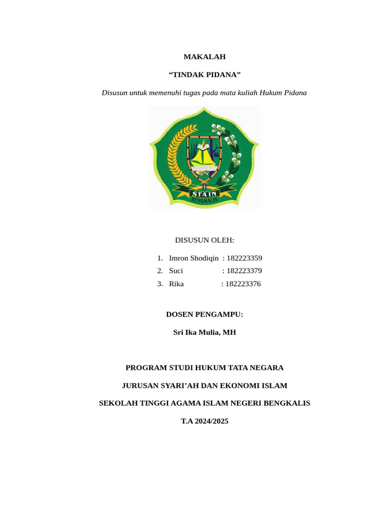 Pemahaman Tindak Pidana dalam Hukum | PDF