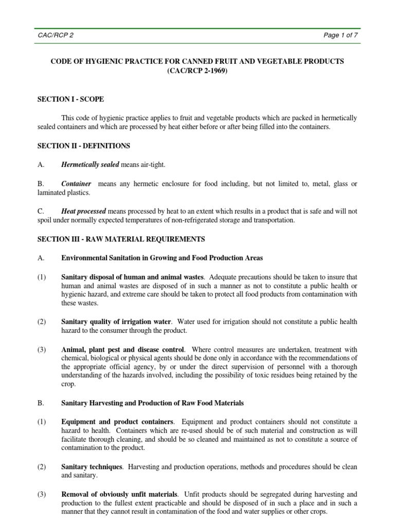 Code of Hygienic Practice For Canned Fruit and Vegetable Products PDF
