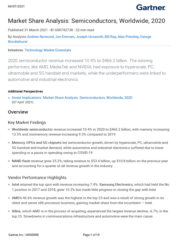 2020 Worldwide Semiconductor Market Analysis | PDF | Intel | Graphics ...