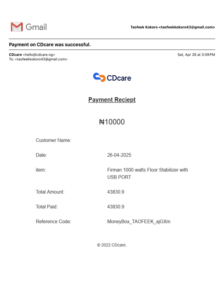 Payment On CDcare Was Successful. | PDF