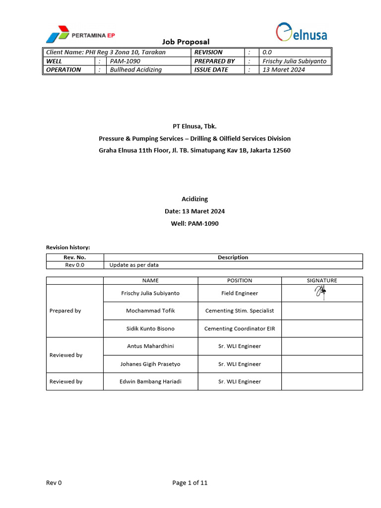 PAM-1090 Bullhead Acidizing Proposal | PDF | Hydrochloric Acid ...