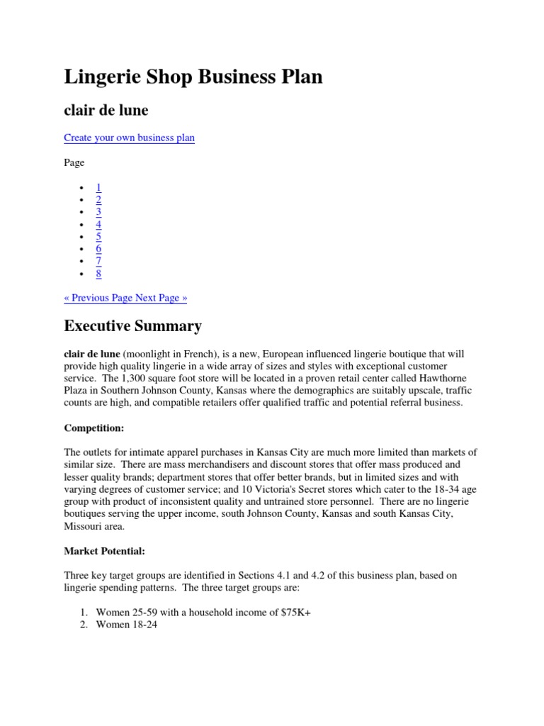 Sleepwear business plan picture