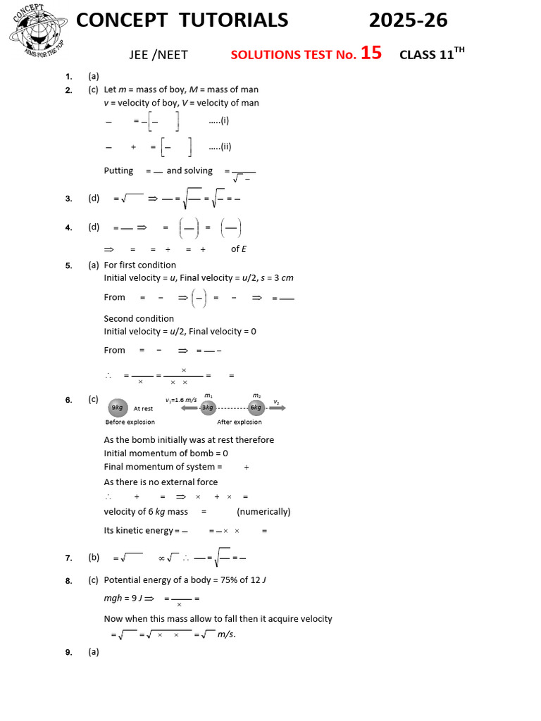 Solutions Jee Test 15 11th | PDF | Kinetic Energy | Quantity