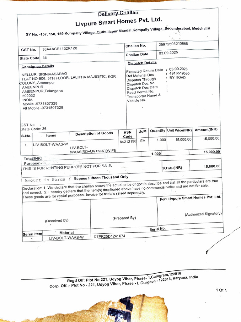 GST Invoice for Rental Goods - Livpure | PDF | Public Administration ...