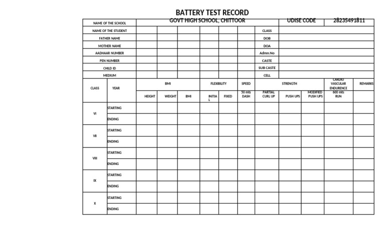 Battery Test Record for Students | PDF
