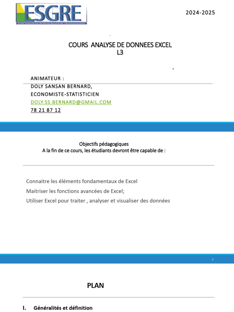 Cours Excel 2024 : Analyse de données | PDF | Microsoft Excel ...