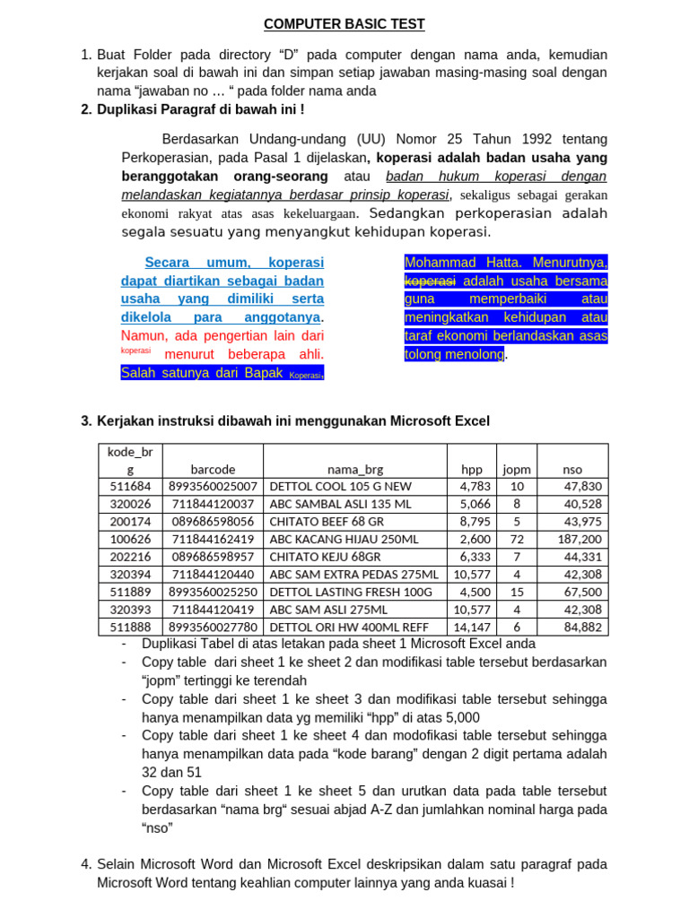 Ujian Dasar Komputer dan Excel | PDF