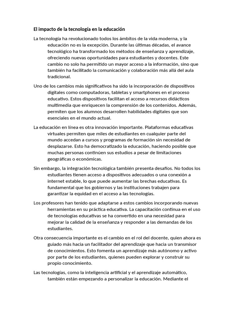 Tecnología y su impacto en la educación | PDF | Enseñando | Aprendizaje