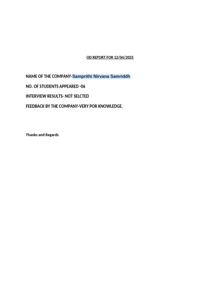 OD Report for Samprithi Nirvana | PDF