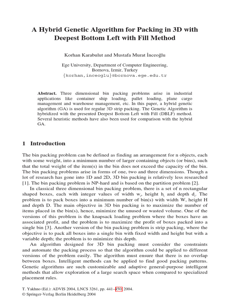 Hybrid Genetic Algorithm for 3D Packing | PDF | Genetic Algorithm ...