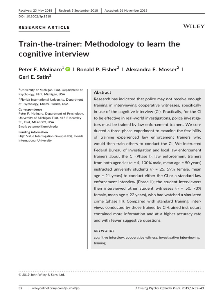 Journal Invest Psychology - 2019 - Molinaro - Train The Trainer ...