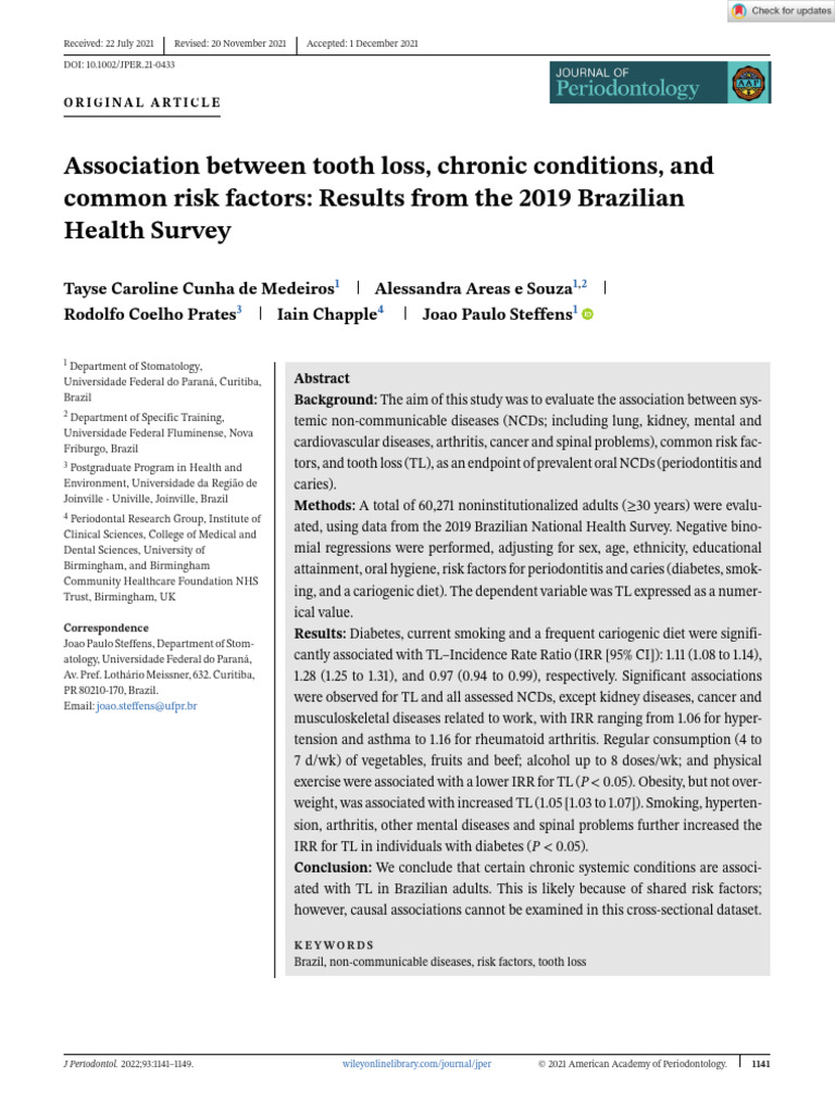 Tooth Loss and Chronic Diseases in Brazil | PDF | Non Communicable ...