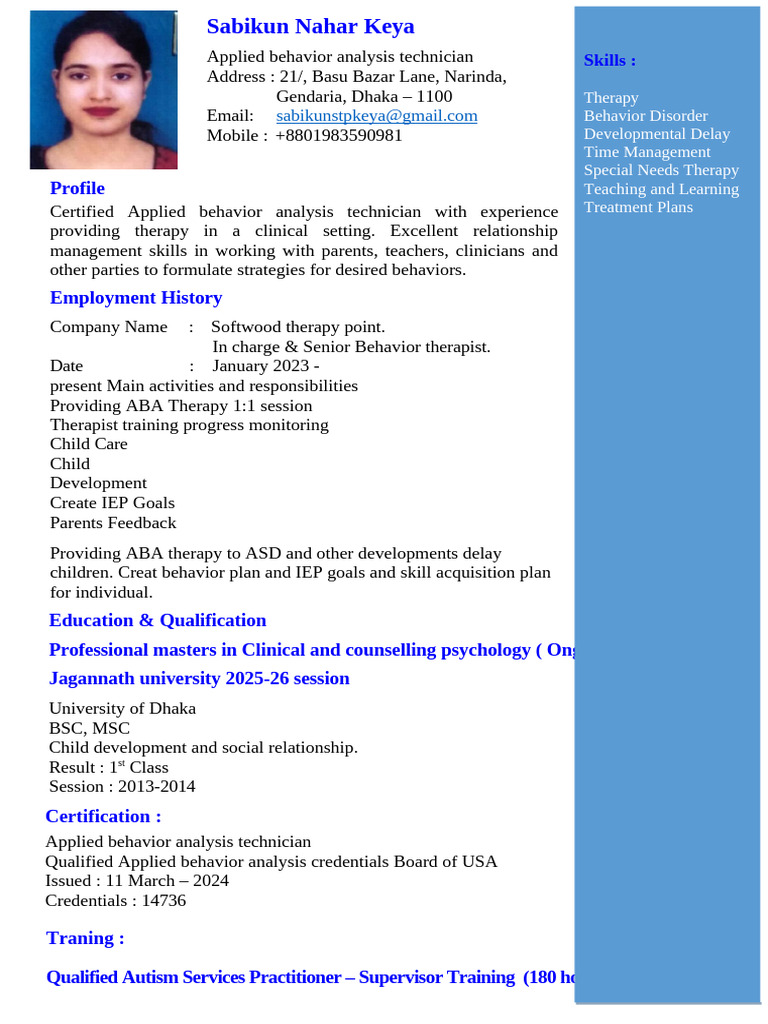 Certified ABA Technician Profile | PDF