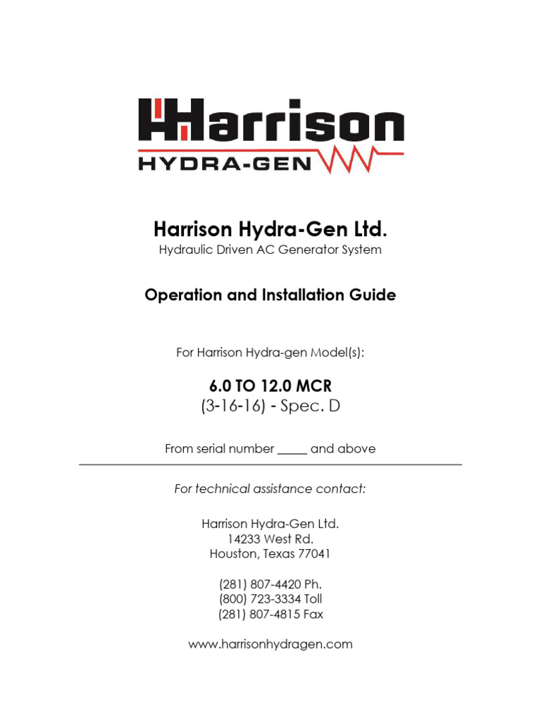 Harrison Hydra Gen 6.0 To 12.0 MCR Spec. D Manual 3-16-16 | PDF