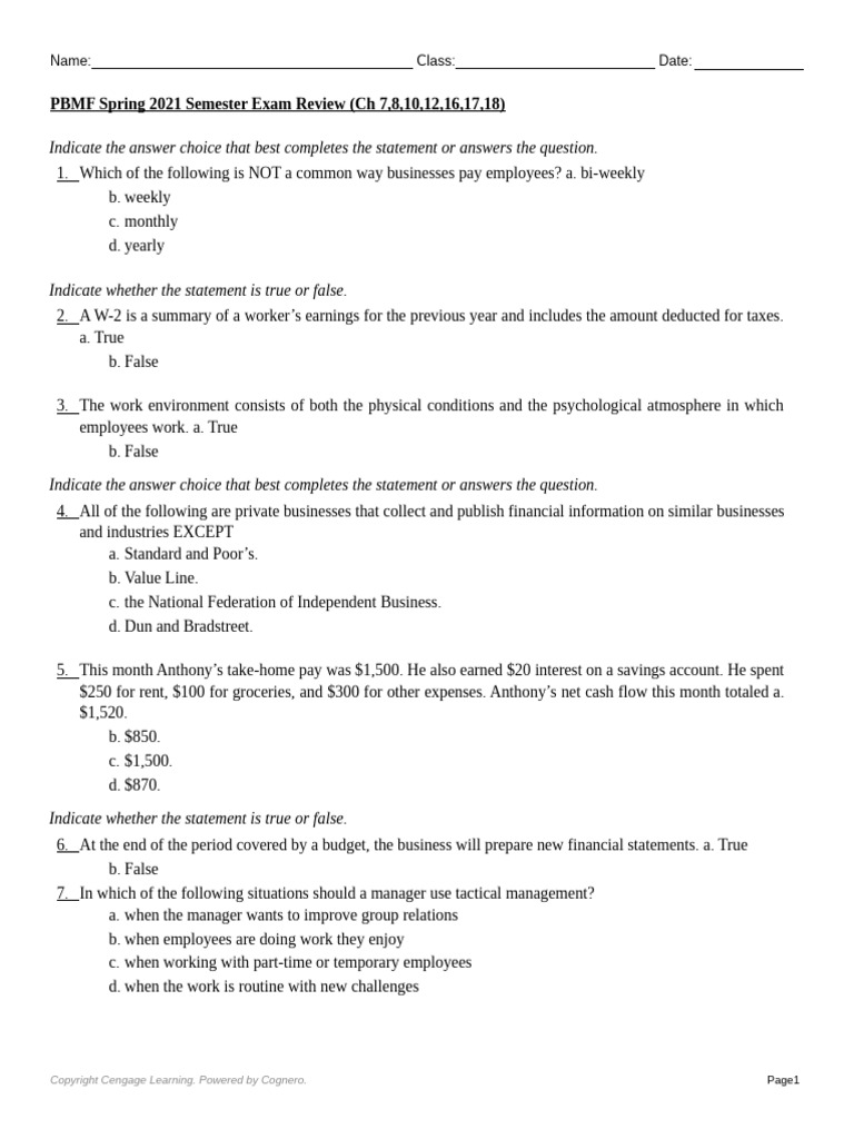 PBMF Spring 2021 Semester Exam Review CH 7 8 10 12 16 17 18 | PDF ...