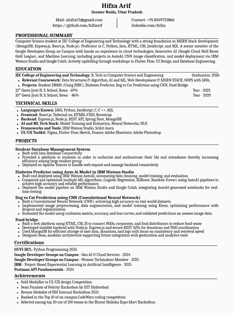 Hifza Arif: Computer Science Profile | PDF | Information Technology ...