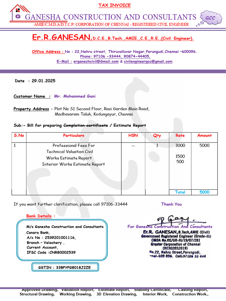 GST Invoice for Civil Engineering Services | PDF