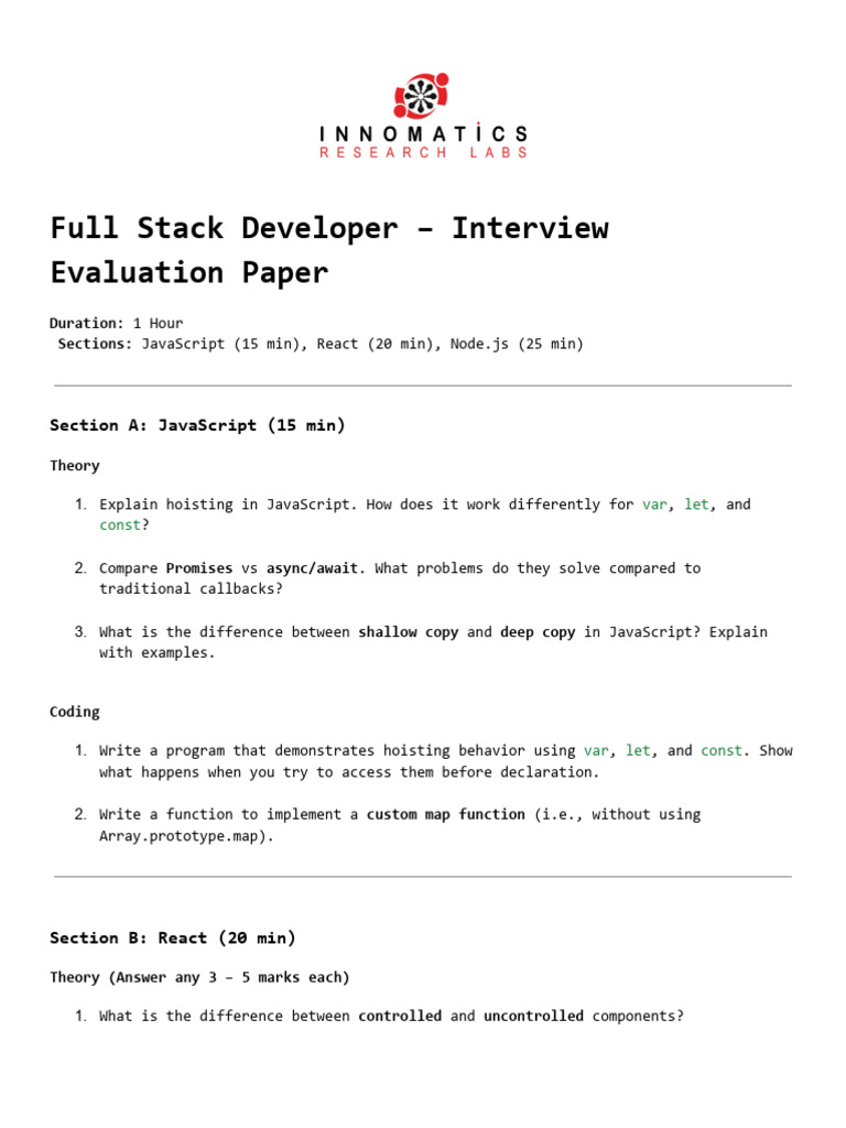 Full Stack Developer Interview Guide | PDF