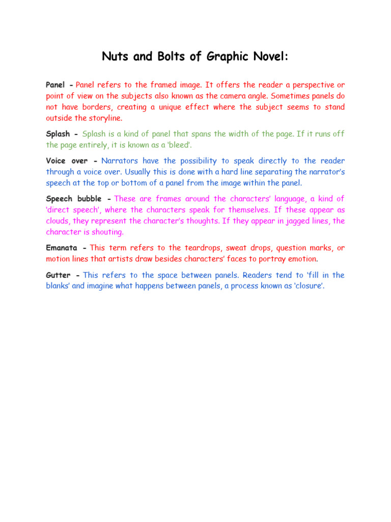 Key Elements of Graphic Novels | PDF | Narration | Comics