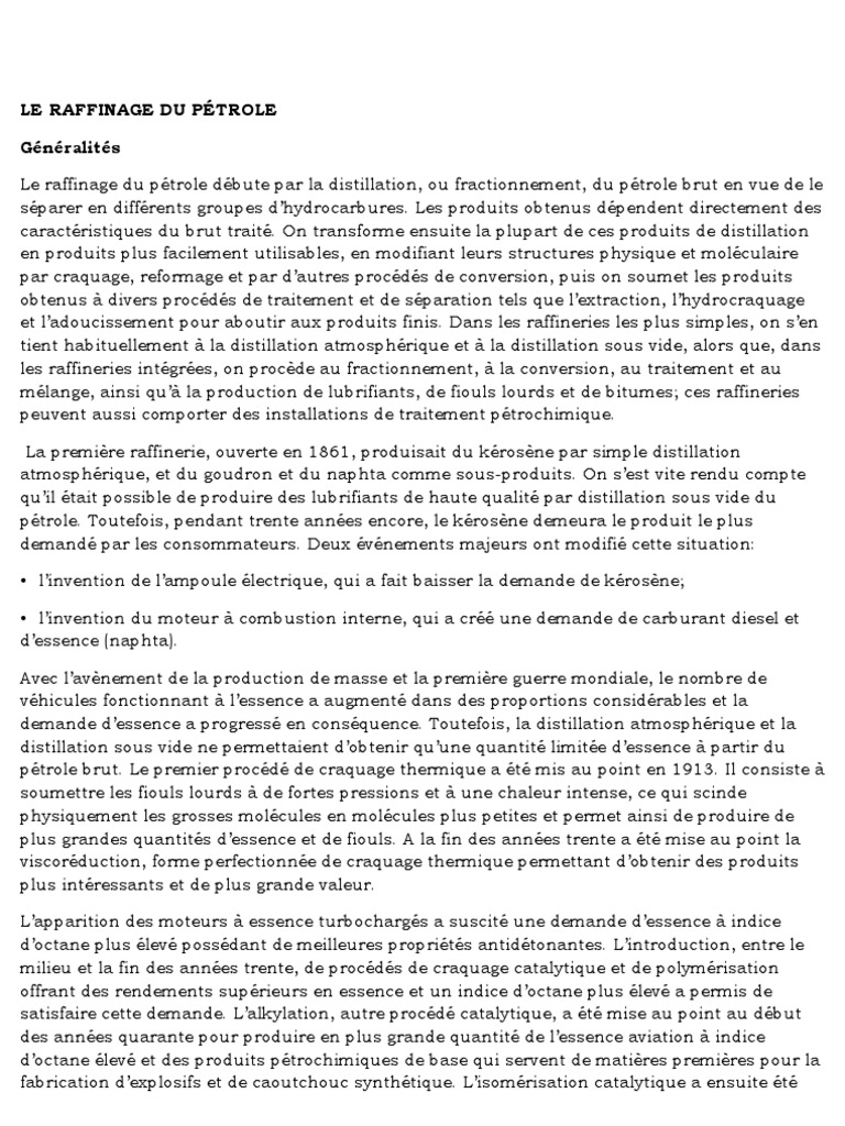 Processus de Raffinage du Pétrole | PDF | Distillation | Essence ...