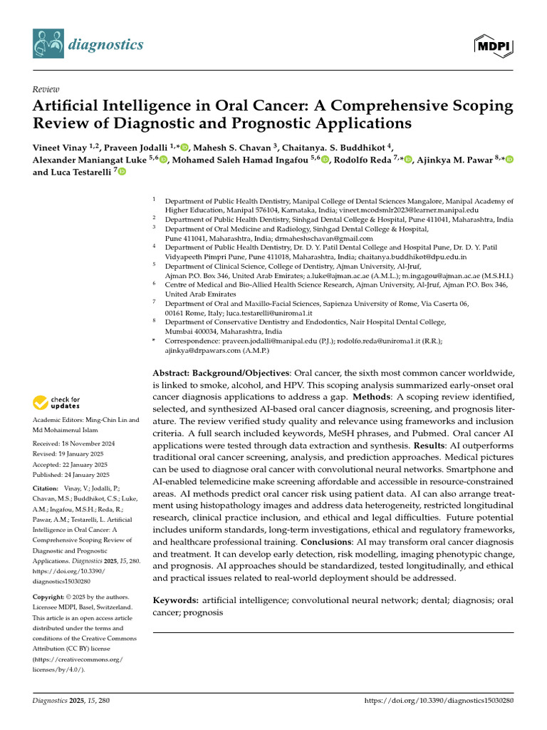 AI Applications in Oral Cancer Diagnosis | PDF | Systematic Review | Cancer