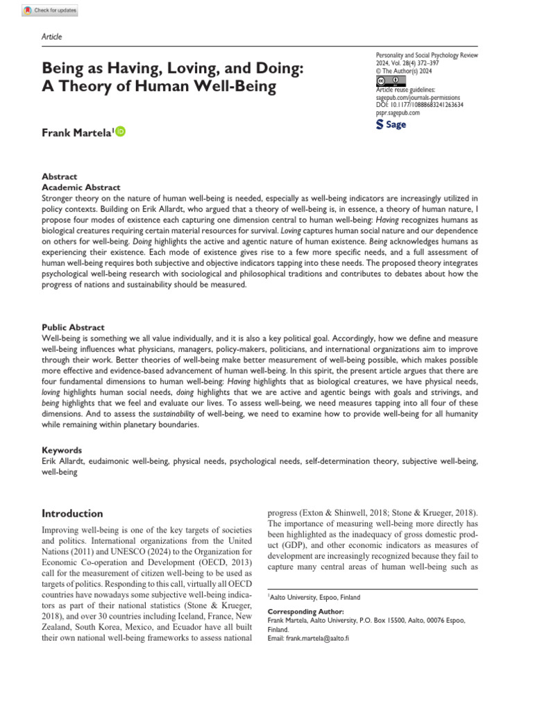 Theory of Human Well-Being Dimensions | PDF | Well Being | Existence