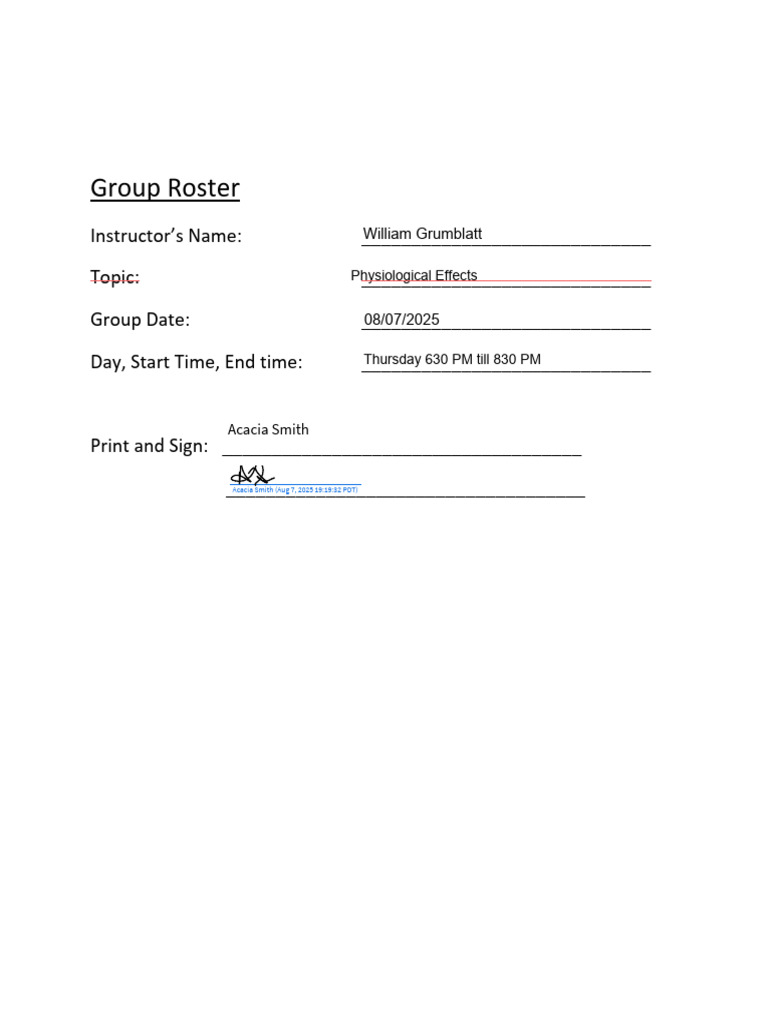 Group Roster for Physiological Effects | PDF