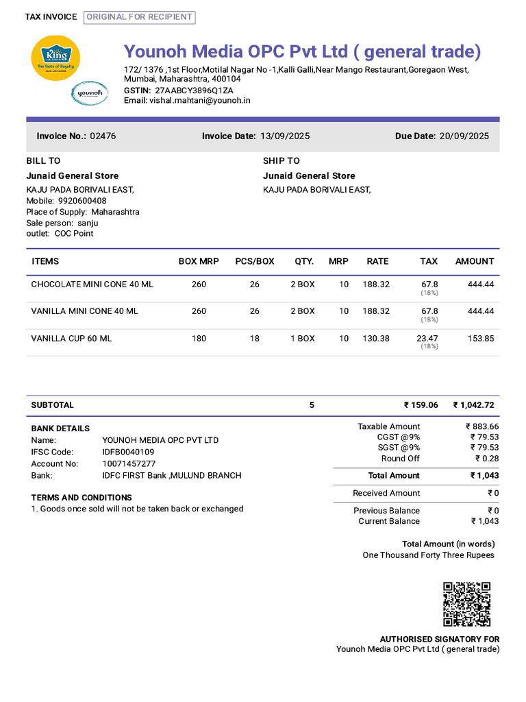 02476-Sales Invoice-Junaid General Store | PDF | Rupee | Economy Of Asia
