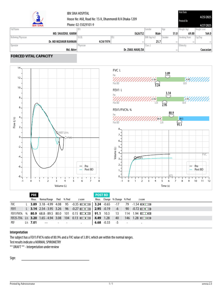 Normal Spirometry Results for MD. Shajedul Karim | PDF | Data ...