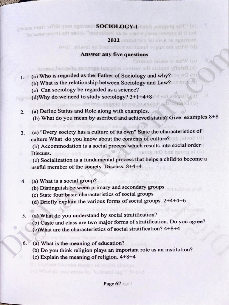 Sociology Exam Questions and Topics | PDF | Sociology | Behavioural ...
