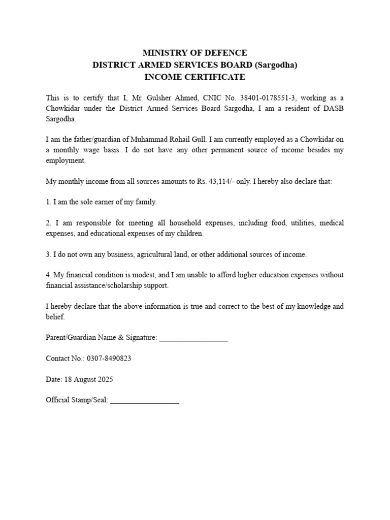 Income Certificate | PDF
